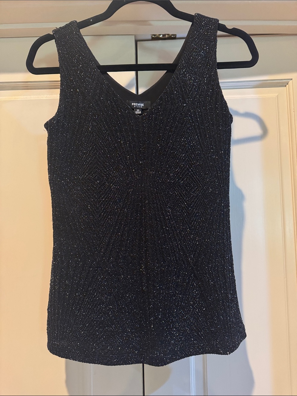 Premise Black Metallic V-Neck Sparkle Tank